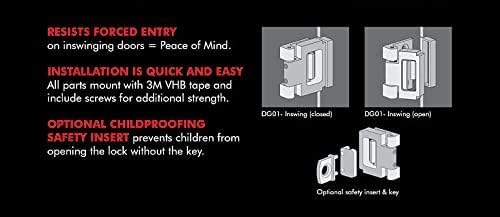 Door Lock for in-Swinging Doors, Home Security Latch Device, Childproof, Easy to Install (Black)