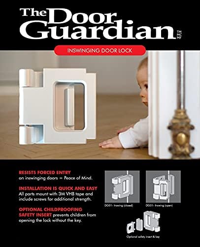 Door Lock for in-Swinging Doors, Home Security Latch Device, Childproof, Easy to Install (White)