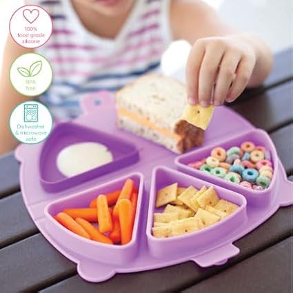 On-The-Go Snack Mat – Baby Silicone Travel Dining Placemat – Portable Silicone Toddler Plate – Reusable Snack Container with 3 Compartments and Lids for 6 Months + (Ocean)