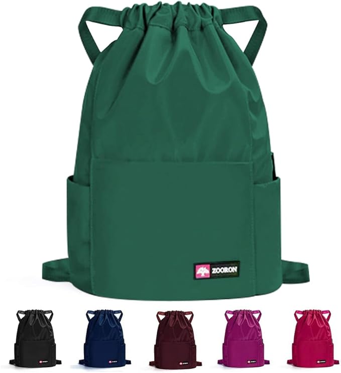 ZOORON Waterproof Drawstring Gym Backpack Bag for Men & Women, Sport Gym Sack Mini Travel Daypack