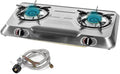 XtremepowerUS 25,516BTU Double Burner Stove Auto Ignition Cooktop Outdoor LPG Propane Camping 2 Stove Burner Portable Stove Burner, Stainless Steel