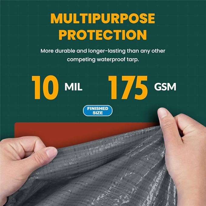 Large Waterproof Tarp - Heavy Duty 10 Mil Thick Poly Tarpaulin Ideal for Canopy Tents, Boats, RV or Pool Covers - Multipurpose Protective Tarps with Grommets for Indoor and Outdoor Use | 20' x 40'
