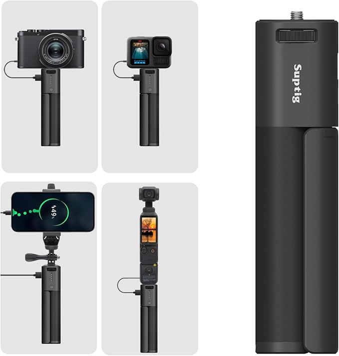 Suptig Handle Power Bank Mount, Battery Charger 10000mAh Comptible for Gopro Hero 13, Hero 12, Hero 11, 10-5, DJI osmo Pocket, Canon, Akaso, DJI Action, Insta 360, Phone, Sony, Digital Cam.