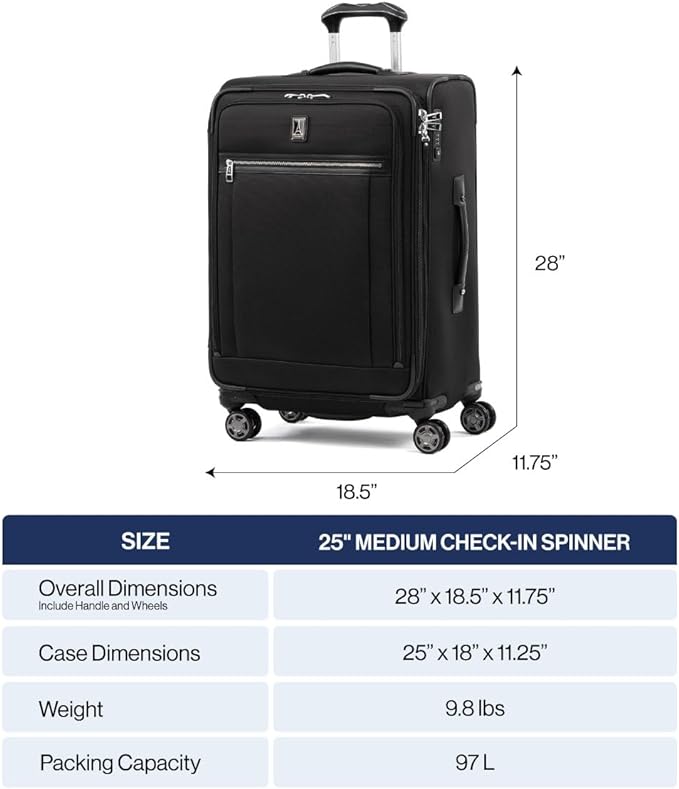 Travelpro Platinum Elite Softside Expandable Checked Luggage, 8 Wheel Spinner Suitcase, TSA Lock, Men and Women, Navy Camouflage, Checked Medium 25-Inch