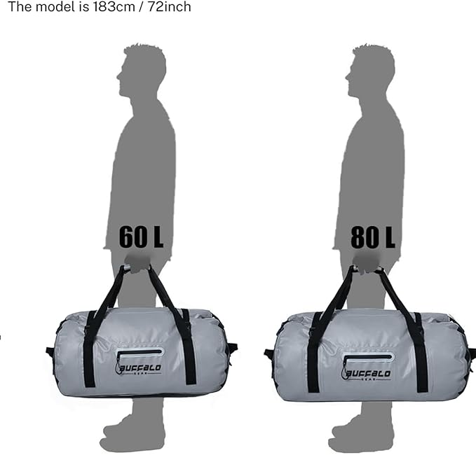Buffalo Gear Waterproof Duffle Bag 40L 60L 80L Roll-top Dry Bag Heavy Duty Waterproof Duffel Travel Bag for Kayaking Rafting Boating Fishing Camping