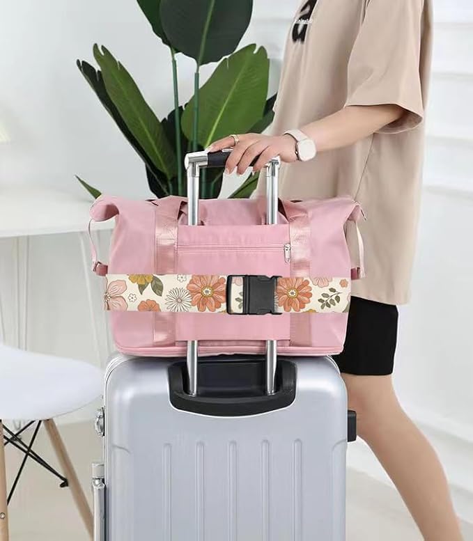 Luggage Straps for Suitcases Travel Belt Accessories, Cute Suitcase Strap, Adjustable Luggage Belt Strap, Heavy Duty with Quick-Release Buckle Luggage Strap Retro Boho Flowers