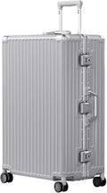 AnyZip Luggage PC+ABS Aluminum Frame Zipperless Checked Luggage Hard Shell Suitcase with TSA Lock Double Spinner Wheels 28 Inch Silver