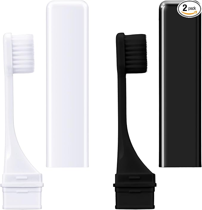 Patelai 2 Pieces Travel Toothbrush Set, Soft Bristle Mini Foldable Tooth Brush with Case, Individually Wrapped Small Portable Travel Size Toiletries Stuff for Camping (Black and White)