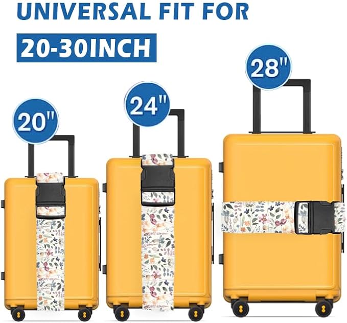 Luggage Straps for Suitcases Travel Belt Accessories, Cute Suitcase Strap, Adjustable Luggage Belt Strap, Heavy Duty with Quick-Release Buckle Luggage Strap Colorful Boho Leaf