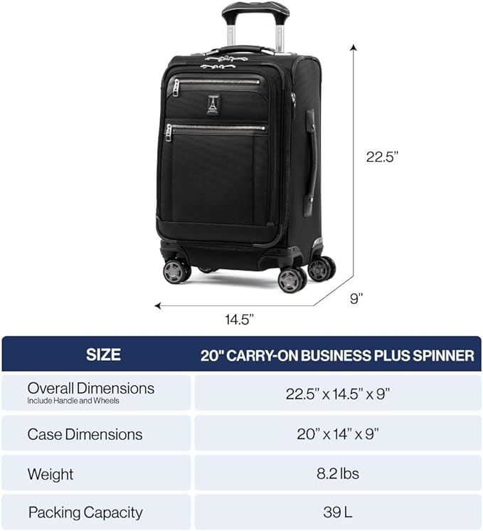 Travelpro Platinum Elite Softside Expandable Carry on Luggage, 8 Wheel Spinner Suitcase, USB Port, Laptop and Tablet Sleeves, Men and Women, True Navy Blue, Carry On 20-Inch