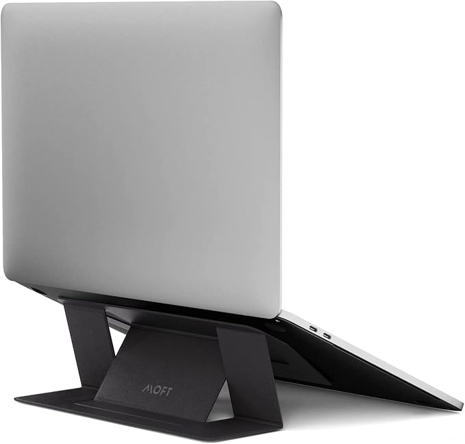MOFT Laptop Stand for Desk, Stick-On Computer Stand with Dual-Angle, Ergonomic Laptop Riser Holder for Travel, Foldable & Portable MacBook Stand Fits 11.6"-16" Laptops, Black (Adhesive Version)