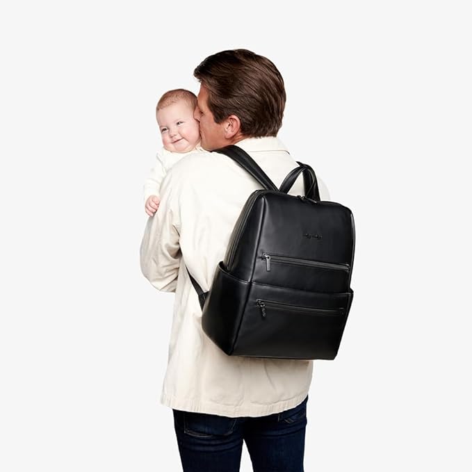 Itzy Ritzy Eras Diaper Bag Backpack – Large Capacity Sleek Daddy Diaper Bag for Men Featuring Neutral Design, 15 Pockets, Changing Pad, Stroller Straps, and Comfortable Backpack Straps, Black