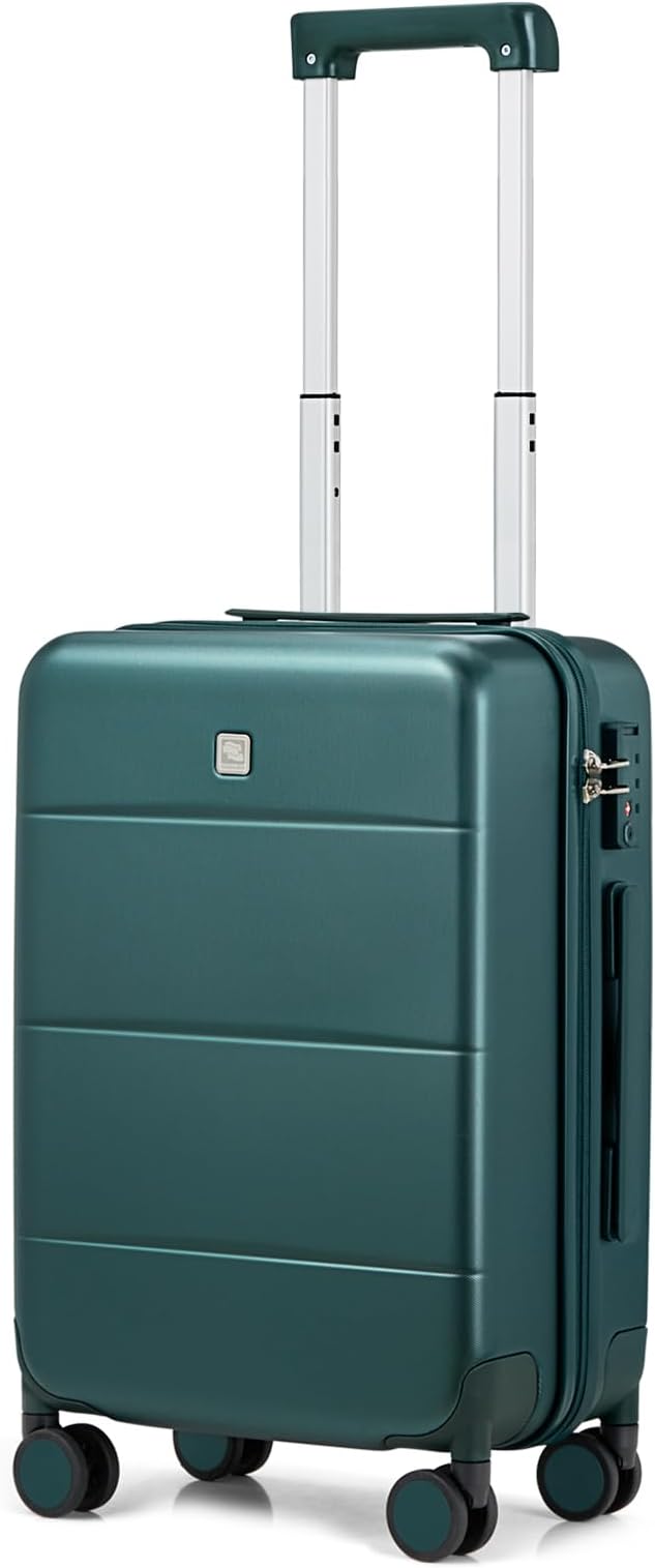 Hanke 20 Inch Carry On Luggage 22x14x9 Airline Approved PC Hard Shell Suitcases with Wheels TSA Luggage for Women Men Lightweight Travel Luggage(Blackish Green)