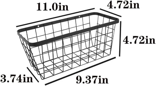2 Pack Hanging Wall Basket Organizer Over the Cabinet Door Wire Baskets for Organizing -Space-Saving Hanging Baskets for Organizing Wall Mount Storage,No Drilling Adhesive Wall Storage Basket, Black