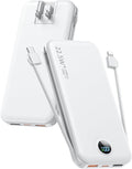 Portable Phone Charger, 12000mAh 22.5W Fast Charging Power Bank with Built-in Cables & Wall Plug, External Battery Bank with LED Display, Travel Essential Battery Pack for iPhone, iPad, Samsung White