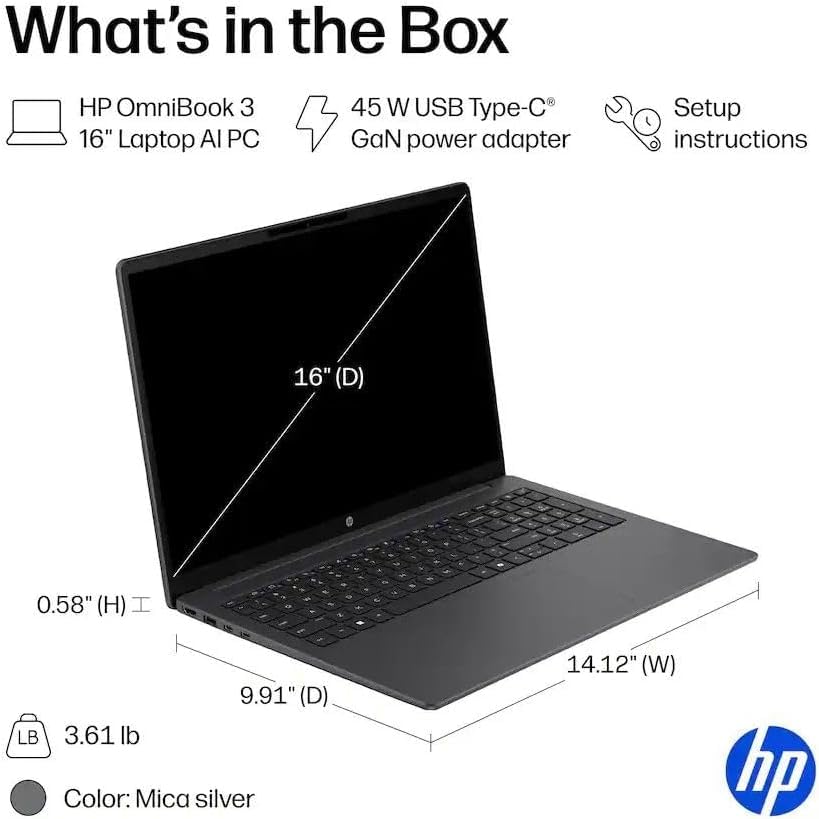 HP OmniBook 16" 2K Touchscreen Business Laptop | 12-Core Intel Core Ultra 7 Processor (Up to 5.2GHz) | 32GB DDR5 RAM | 1TB PCIe SSD | WUXGA (1920 x 1200) IPS Display | Wi-Fi 7 | Windows 11