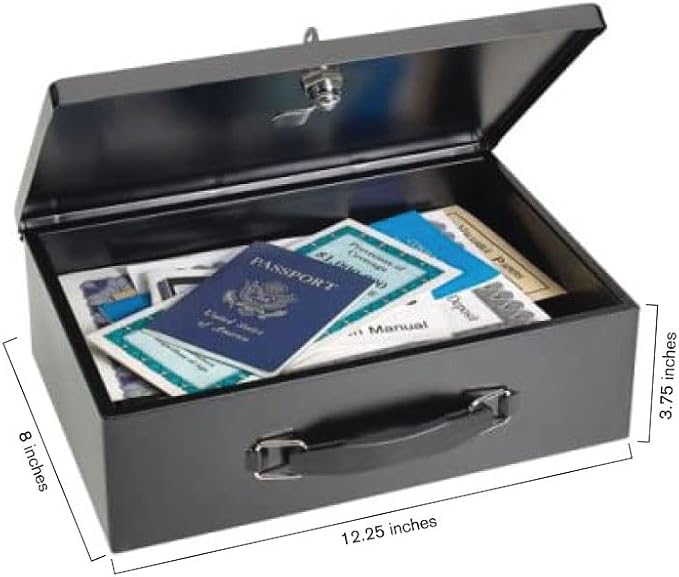MMF Industries STEELMASTER Fire-Retardant Steel Security Chest with Key Lock | Black | Includes 2 Keys | Durable Steel & Double Insulated Walls | Lab Tested Fireproof Security Box