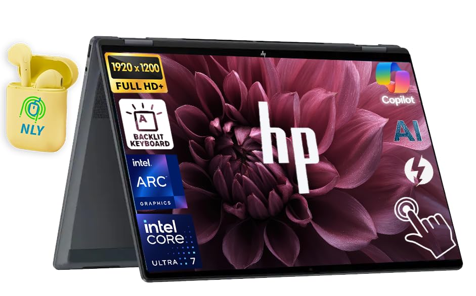 HP OmniBook X Flip 2-in-1 Laptop, Next Gen Envy x360, 16" FHD+ Touch Business AI PC, Windows 11 Pro 16GB DDR5 RAM 1TB SSD, Intel Core Ultra 7 256V Processor, Backlit KB, NLY Earphones, Eclipse Gray