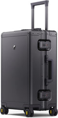 LEVEL8 Gibraltar Aluminum Zipperless Luggage 20 Inch, Hardside Carry on Suitcases with Wheels Tsa Lock, 8 Spinner Wheels, Dark Grey