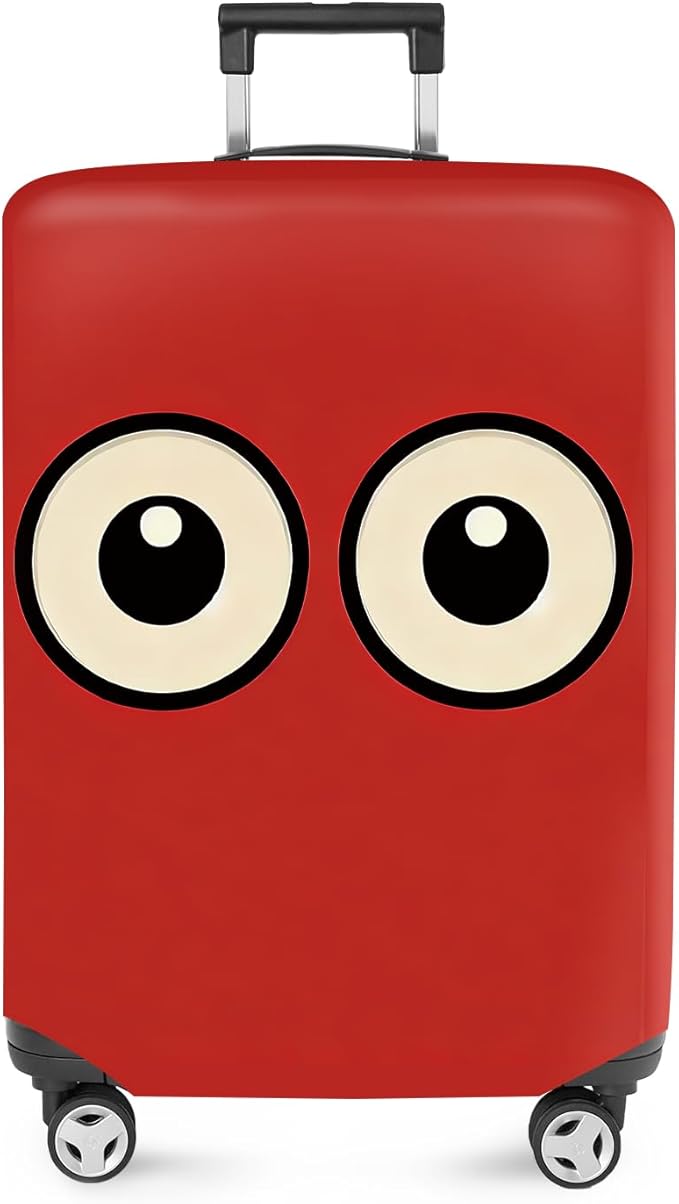 ANNA QUEEN Funny Cartoon Eyes Luggage Cover, Red Suitcase Protector with Cute Big Eyes Design, Travel Suitcase Cover for 24-26 Inch Luggage, Stretchable & Washable Spandex Travel Accessories