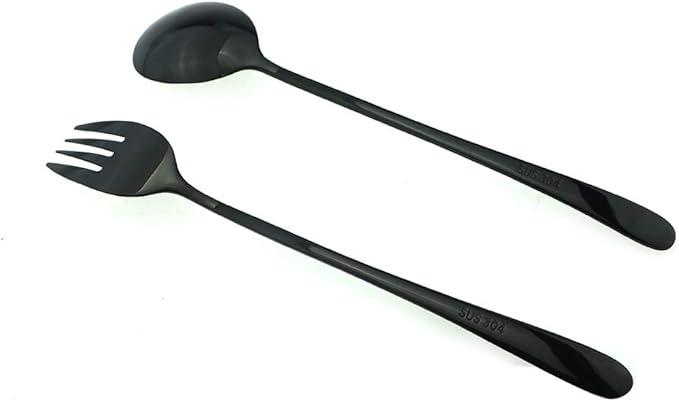7 Pcs Portable Flatware Set, 304 Stainless Steel Cutlery Set Travel Utensils Set w/Pouch Fork Spoon Chopsticks Straws for Travel Camping Office, Dishwasher Safe (Black)
