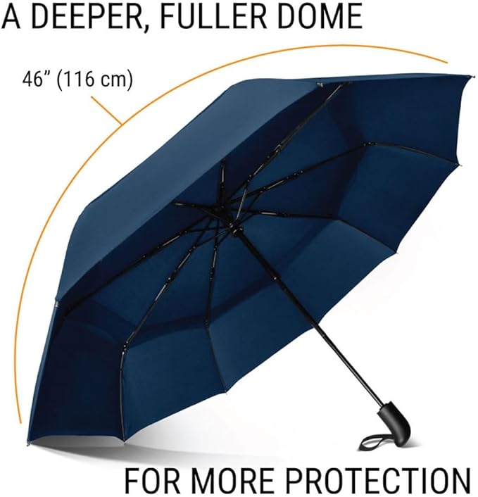 Vented Travel Umbrella | Strong Compact Windproof Umbrella | Top Pick by Wirecutter 2025 | Deep Dome Coverage | Auto Open/Close | Portable Pop Up with Large Coverage | Fits Car & Backpack