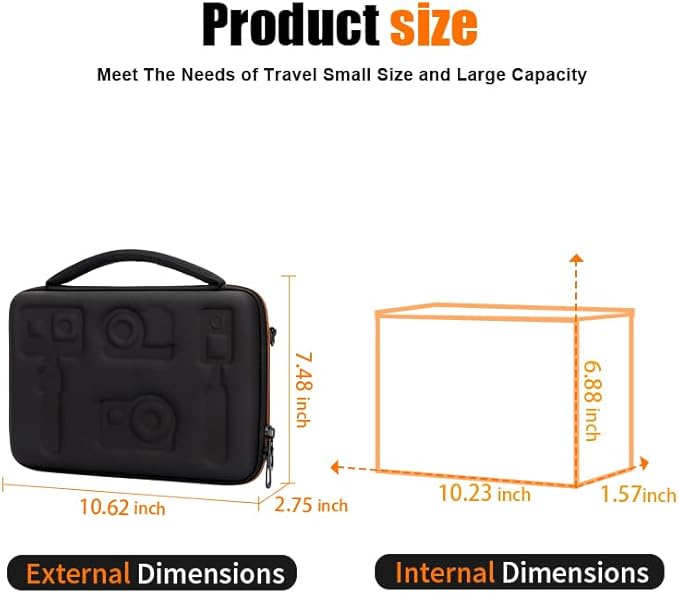 Cwatcun Action Camera Carrying Case for GoPro Hero/DJI Osmo Pocket 3/Action, Waterproof Carrying Case Shoulder Bag, Travel Case for Most Action Camera and Accessories