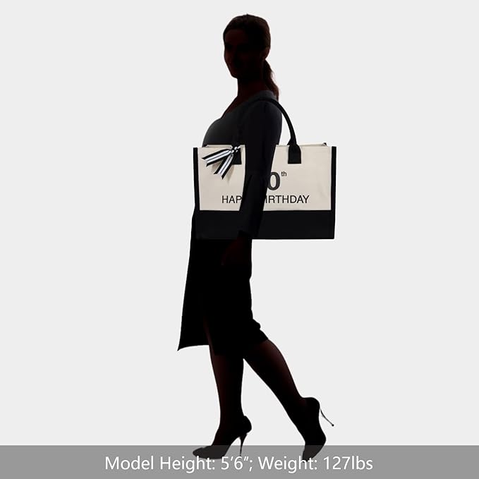 TOPDesign Embroidery Canvas Tote Bag for Women, 60th Birthday Gifts for Her, Wife, Mom, Sister, Daughter, Aunt, Best Friend, Coworker, Turning 60 Years Old Present, Personalized Bag for Beach, Holiday