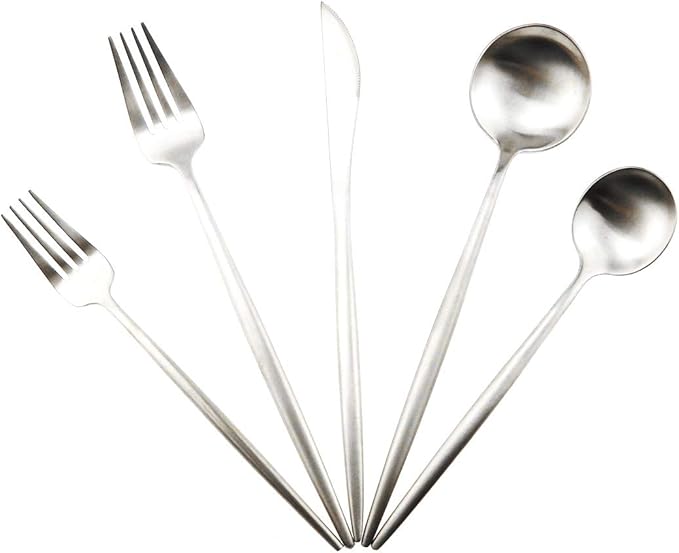 Gugrida 20-Piece 18/10 Stainless Steel Flatware Silverware, Luxury Dinnerware Set Travel Cutlery Tableware Include Knife Fork Spoon Service for 4,Healthy & Eco-Friendly Dishwasher Safe (Silver Matte)