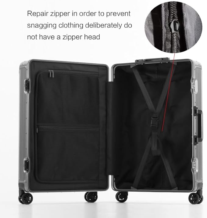 Metal all aluminum carry-on suitcase 20 "hard face, TSA lock and rotating wheel zippered luggage set (dark grey, 2Piece(20/28))