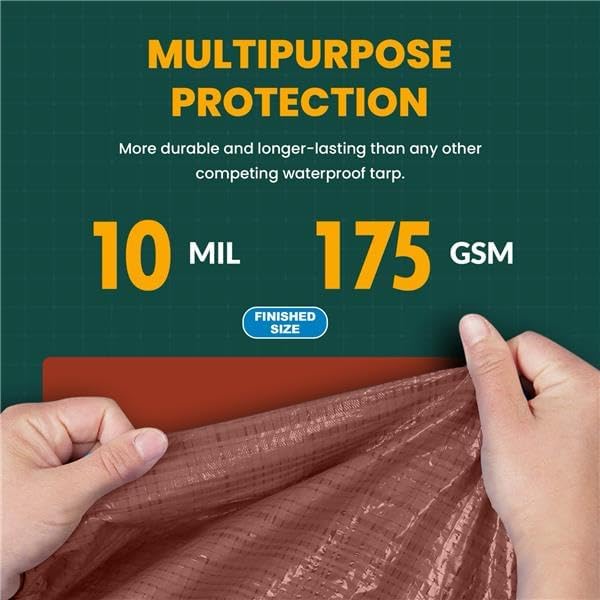 Large Waterproof Tarp - Heavy Duty 10 Mil Thick Poly Tarpaulin Ideal for Canopy Tents, Boats, RV or Pool Covers - Multipurpose Protective Tarps with Grommets for Indoor and Outdoor Use | 12' x 25'