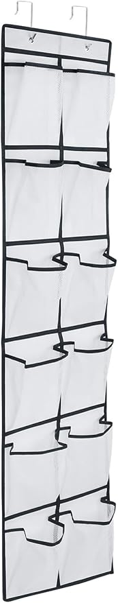 12 Large Pockets Over The Door Hanging Shoe Organizer, White