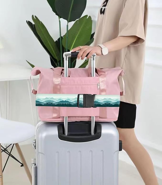Luggage Straps for Suitcases Travel Belt Accessories, Cute Suitcase Strap, Adjustable Luggage Belt Strap, Heavy Duty with Quick-Release Buckle Luggage Strap Beautiful Green Mountain