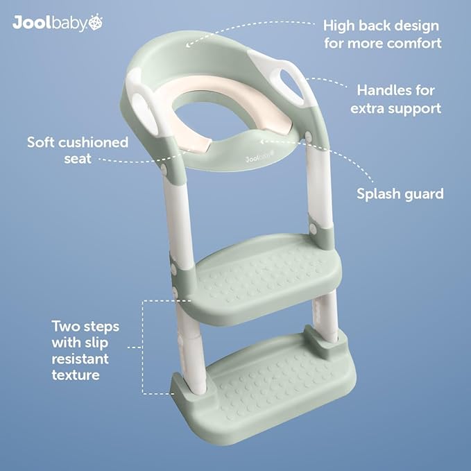 Jool Baby Potty Training Seat with 2 Step Ladder for Toddlers - Soft Cushioned Seat & Splash Guard, Adjustable Height (Sage)