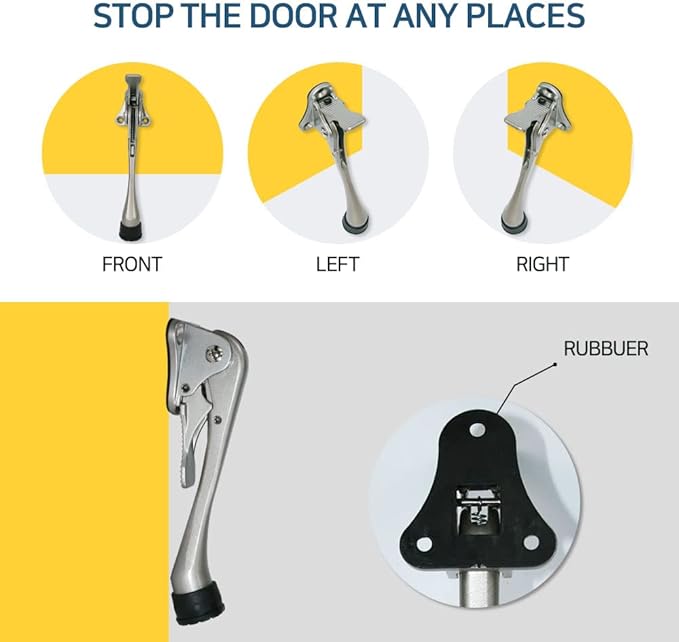 One Touch Kickdown Door Stopper, Door Holder, Heavy Duty Door Stops, Bottom of Door, Height-Adjustable Rubber Tips by HASHI (Chrome 6 inch x 1pack)