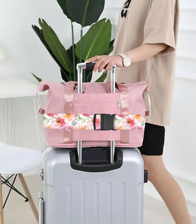 Luggage Straps for Suitcases Travel Belt Accessories, Cute Suitcase Strap, Adjustable Luggage Belt Strap, Heavy Duty with Quick-Release Buckle Luggage Strap Watercolor Red Flowers