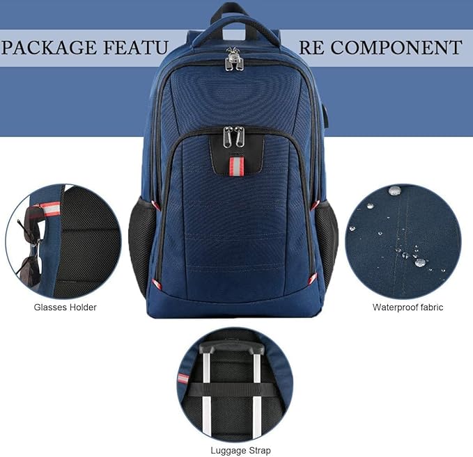 Travel Laptop Backpack, Large Anti-Theft Business Travel Backpack with USB Charging Port, Water Resistant College School Computer Bag for Men/Women for 17 Inch Laptop and Notebook