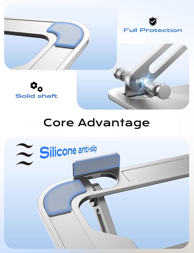 Adjustable Laptop Stand for Desk, Portable Laptop Riser Holder Foldable, Metal Ergonomic Computer Notebook Stand Holder for MacBook Air Pro, Dell, HP 10-16'', White
