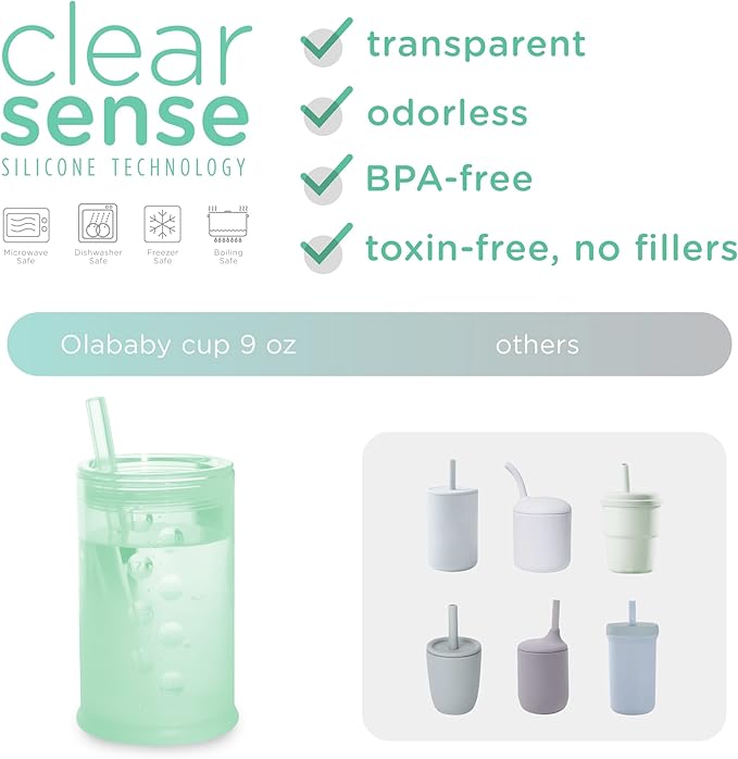 Olababy Clear View Silicone Training Cup with Straw Lid | Toddler Sippy Trainer 12mo+ | Unbreakable Water Drinking Cups for Kids 2yr+ | Baby Led Weaning & Feeding Supplies (Kiwi, 9 oz)