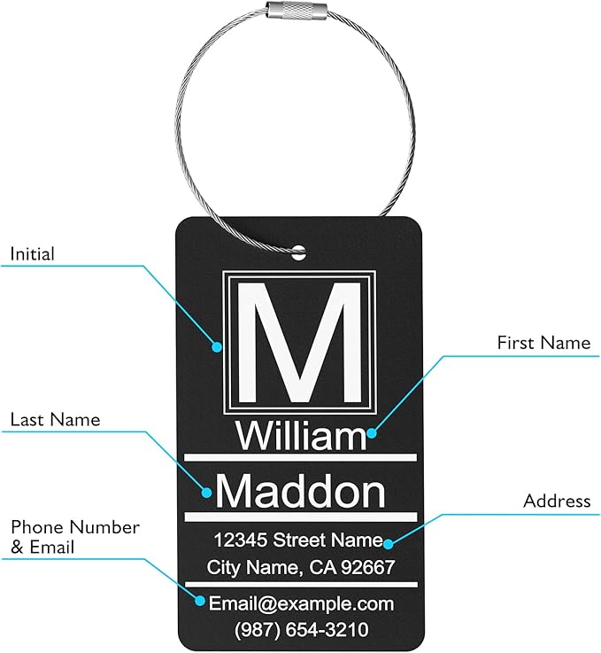 Luggage Tags for Suitcase - Orange Personalized Engraved Metal Tag for Cruise Travel - Custom Name Tags Suitable for Bags and Backpacks