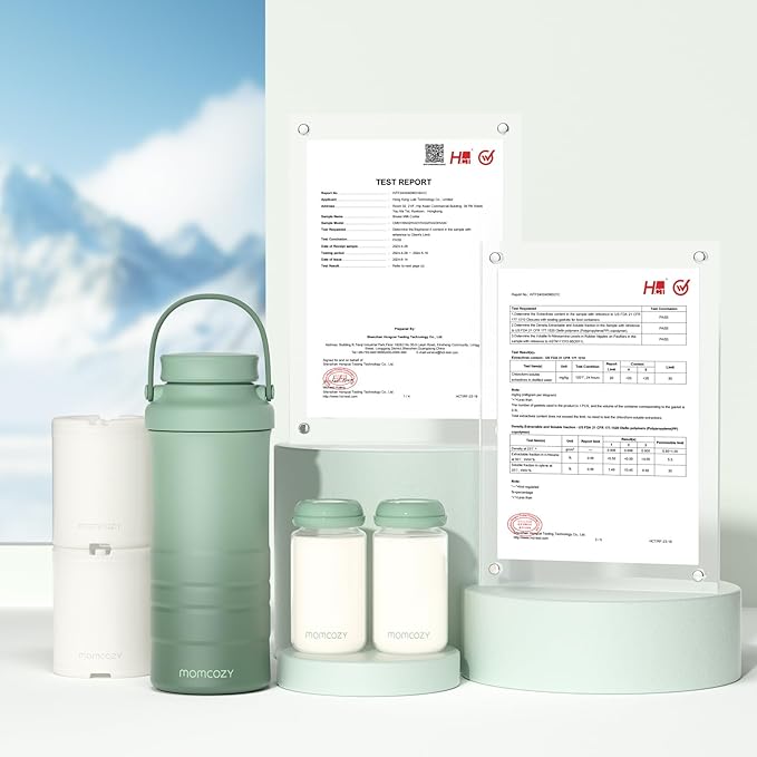 Momcozy 22oz Portable Breast Milk Cooler for Outdoor, Life Saver with 360° Total Cooling for 24 Hours, Larger Capacity Travel Breastmilk Chiller with 2pcs Baby Bottles for Breastmilk Storage, Green
