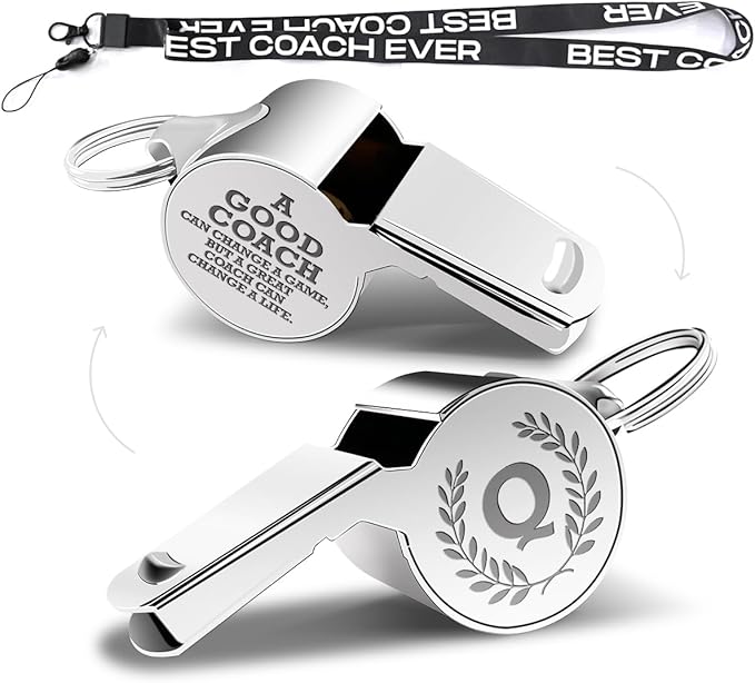 Letters Coach Gifts, Whistle for Coaches, Whistle Emergency, Thank You Coach Gifts, Coaches Whistle with Lanyard Cheer Coach Gift for Men Women Teachers Referees School Sports Coach Outdoor, Letter Q