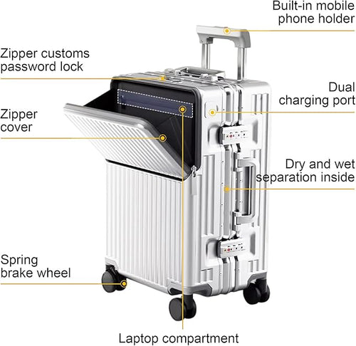 2-Piece Hardshell Zipperless Luggage Set, 20/26" Aluminum Frame Hardshell Spinner Luggage, Airline Approved Carry-On Luggage, TSA Lock, 360° Quiet Wheels With Cup Holder (silver)