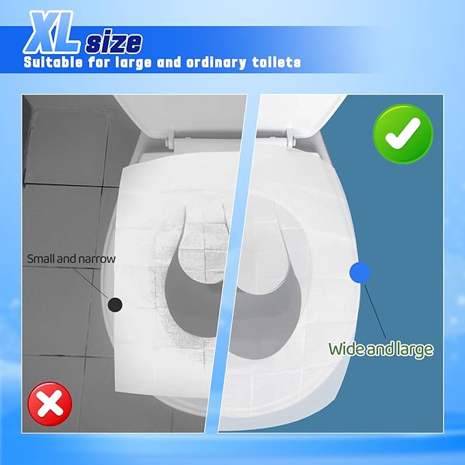 110 Pcs XL disposable flushable toilet seat covers 100% Wood Pulp Cotton for Travel Public Toilets for Adults and Toddlers & Kids | Compact Universal Toilet seat Cover