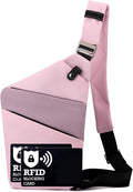 Anti Theft Crossbody Bags for Women Men, Multi-Pocket Shoulder Bag, Slim Sling Purse with 2 RFID Blocking Card (Right Shoulder-Pink Purple)