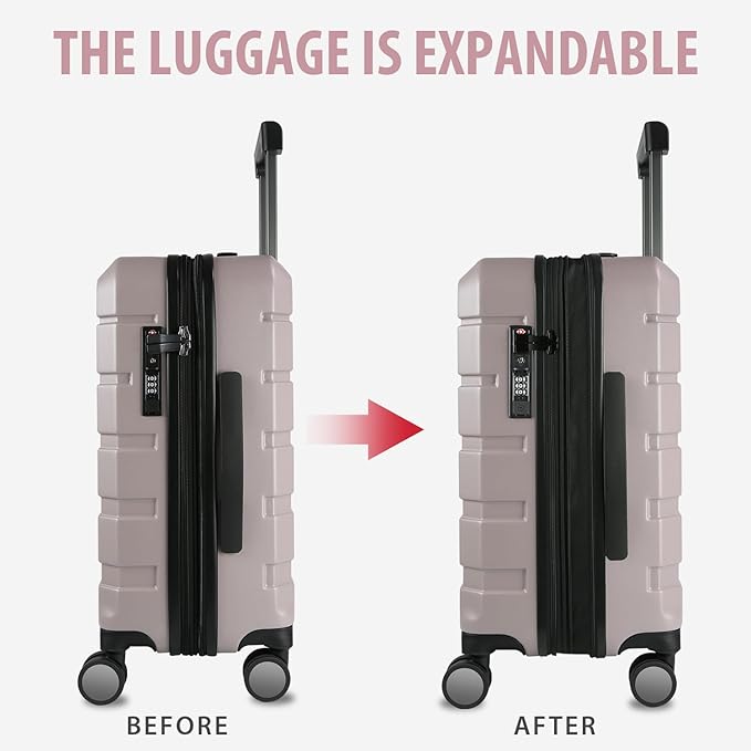KROSER Hardside Expandable Carry On Luggage with Spinner Wheels & Built-in TSA Lock, Durable Suitcase Rolling Luggage with USB Port, Carry-On 20-Inch, Matte Purple/Pink