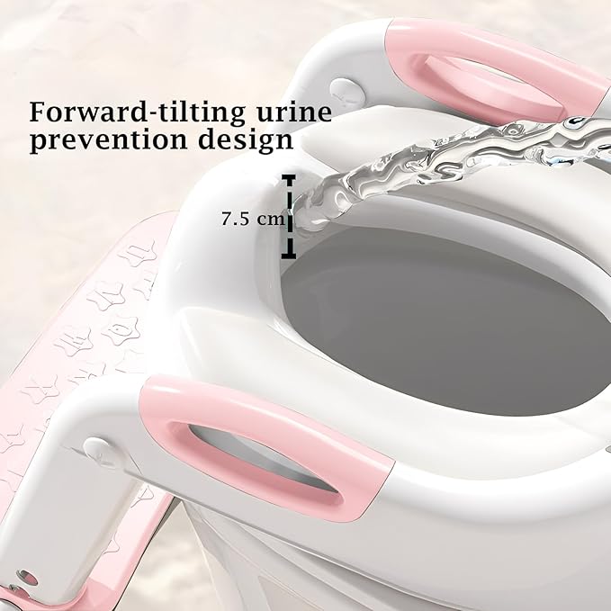 Potty Training Seat Upgraded 2-in-1 Potty Toilet for Kids Boys and Girls, Adjustable Step & Seat Height with Splash Guard Anti-Slip Pad Step Stool(White and Pink)