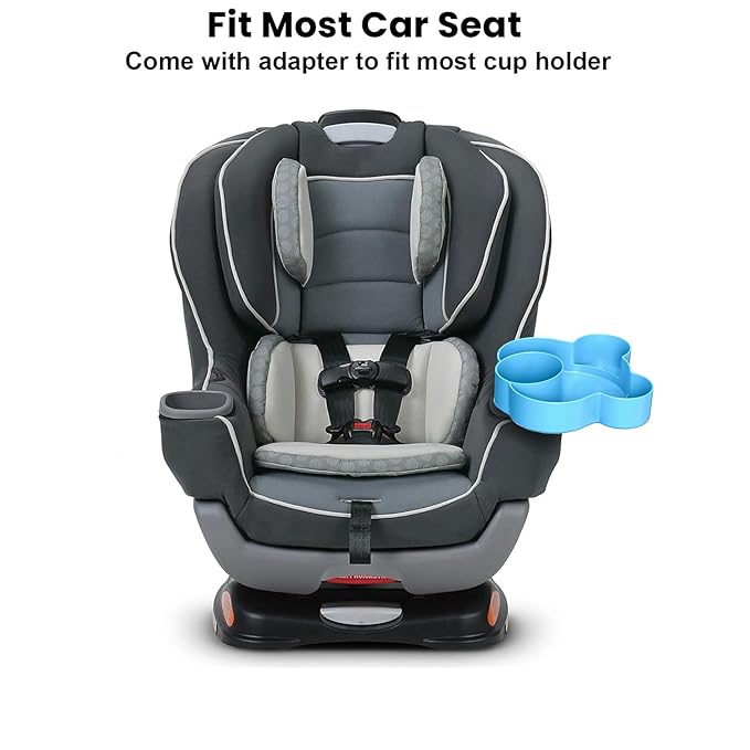 BlueOrigin Car Seat Snack Tray - Travel Tray for Kids Car Seat, Stroller, Booster and Anywhere with a Cup Holder, Toddler Road Trip Essentials Food Plate for Snacks, Toys, Entertainment (Blue)