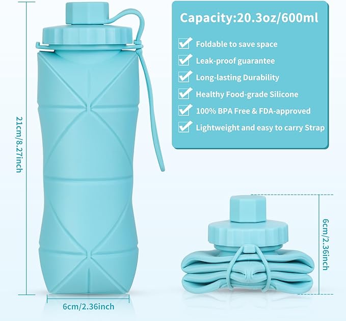 Silicone Collapsible Water Bottles,Lightweight Reusable Leakproof For Traveling Camping Hiking Cycling Sports Outdoor,Foldable Portable Travel Water Bottle 600ML Dark Grey And Pink 2Pack.