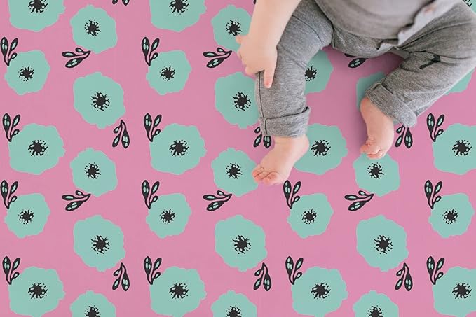 TotAha Premium Stretchy Crib Sheets (2-Pack)-Hypoallergenic, Silky Comfort, Buttery Soft, Calming Effect, All-Season Jersey-Knit Sheets, 9'' Extra Deep Pocket (Colorful Flora & Blue Flowers)